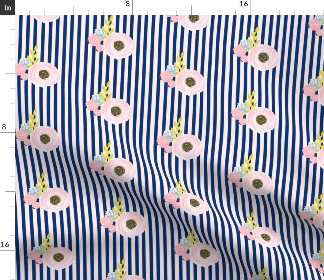 Single flower with stripes - light pink and navy