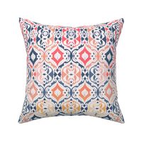 Tropical Ikat Damask - navy & coral