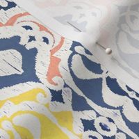 Tropical Ikat Damask - navy & coral