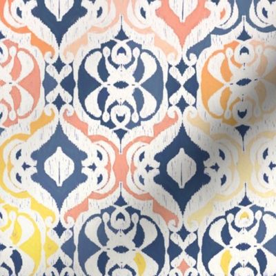 Tropical Ikat Damask - navy & coral