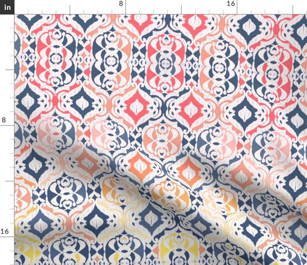 Tropical Ikat Damask - navy & coral