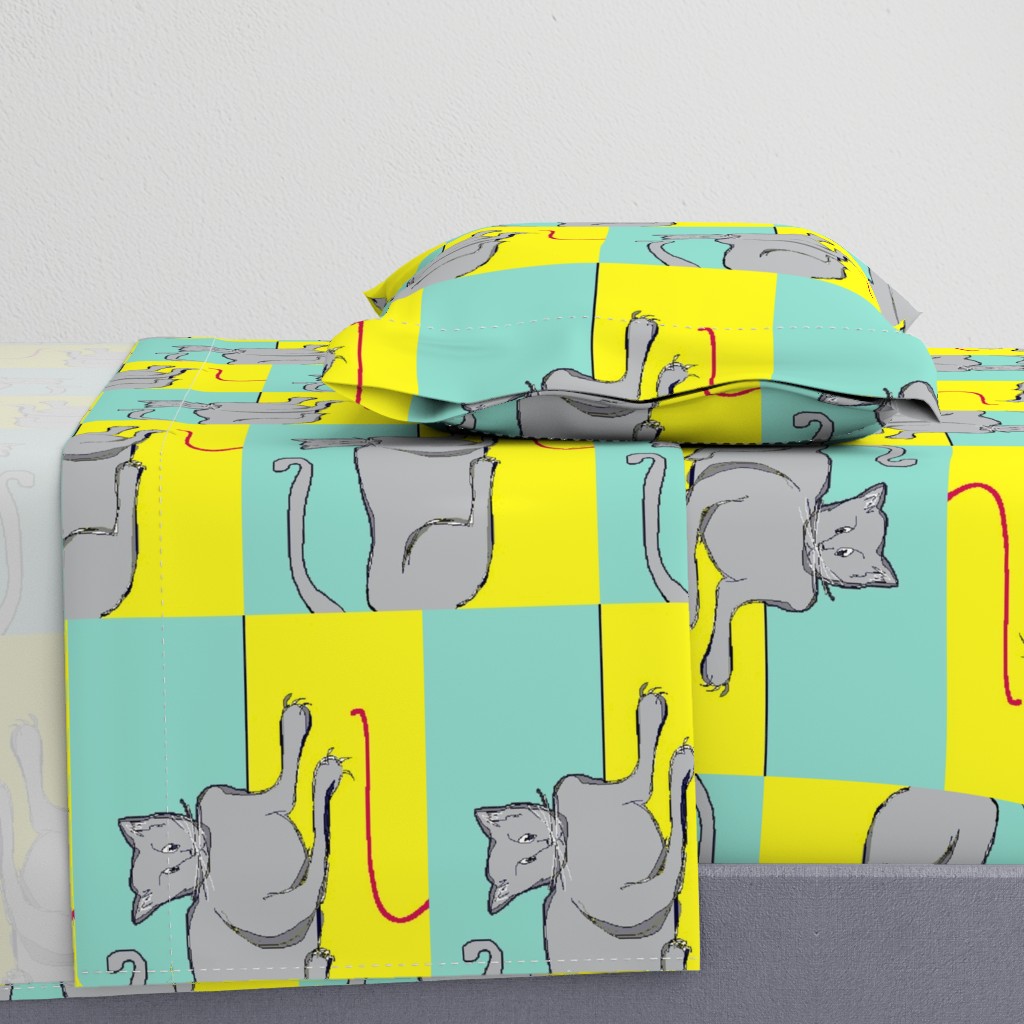 Playful Cat? - mint and yellow