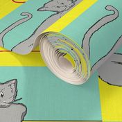 Playful Cat? - mint and yellow