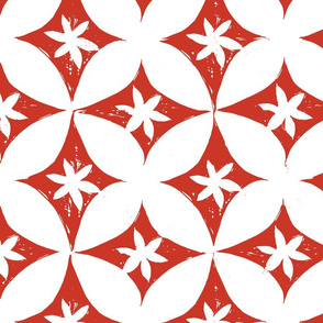Block print red/white petals