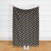 Trotting Border Collies and paw prints B - black