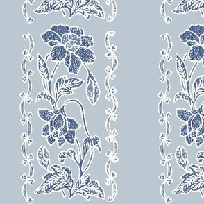 vertical-floral-border blue and white on bluegrey