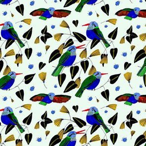 Birds on mint background