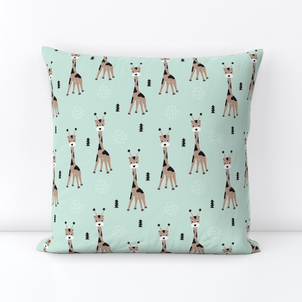 Adorable little baby giraffe cute kids zoo jungle animals illustration geometric scandinavian style print in mint