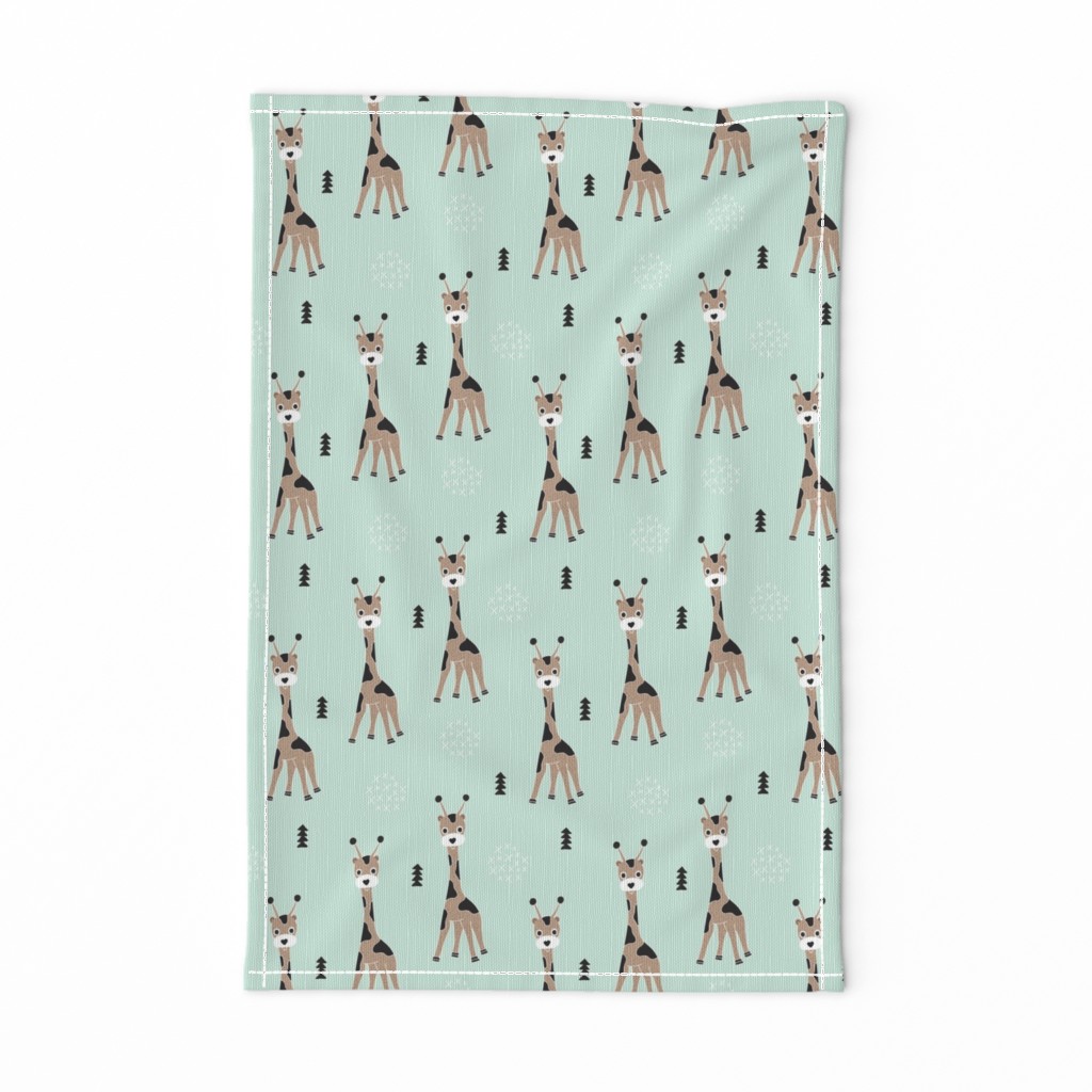 Adorable little baby giraffe cute kids zoo jungle animals illustration geometric scandinavian style print in mint