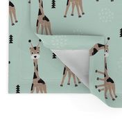 Adorable little baby giraffe cute kids zoo jungle animals illustration geometric scandinavian style print in mint