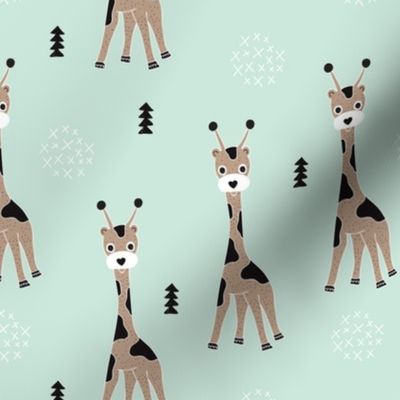 Adorable little baby giraffe cute kids zoo jungle animals illustration geometric scandinavian style print in mint