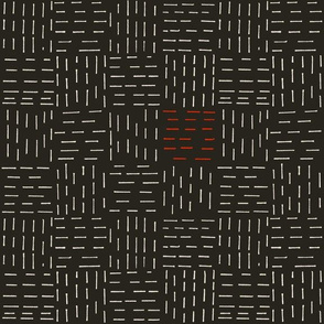 Checkerboard Lines | Cream/Red on Black