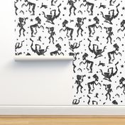 Black and White Dancing Zombies Seamless Pattern. Waving Zombie. Frankenstein costume