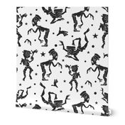 Black and White Dancing Zombies Seamless Pattern. Waving Zombie. Frankenstein costume