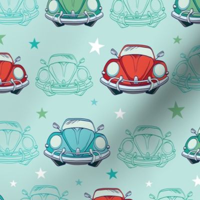 Colorful Vintage Cars Seamless Pattern. Funny Headlights. Auto Repair