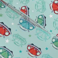 Colorful Vintage Cars Seamless Pattern. Funny Headlights. Auto Repair