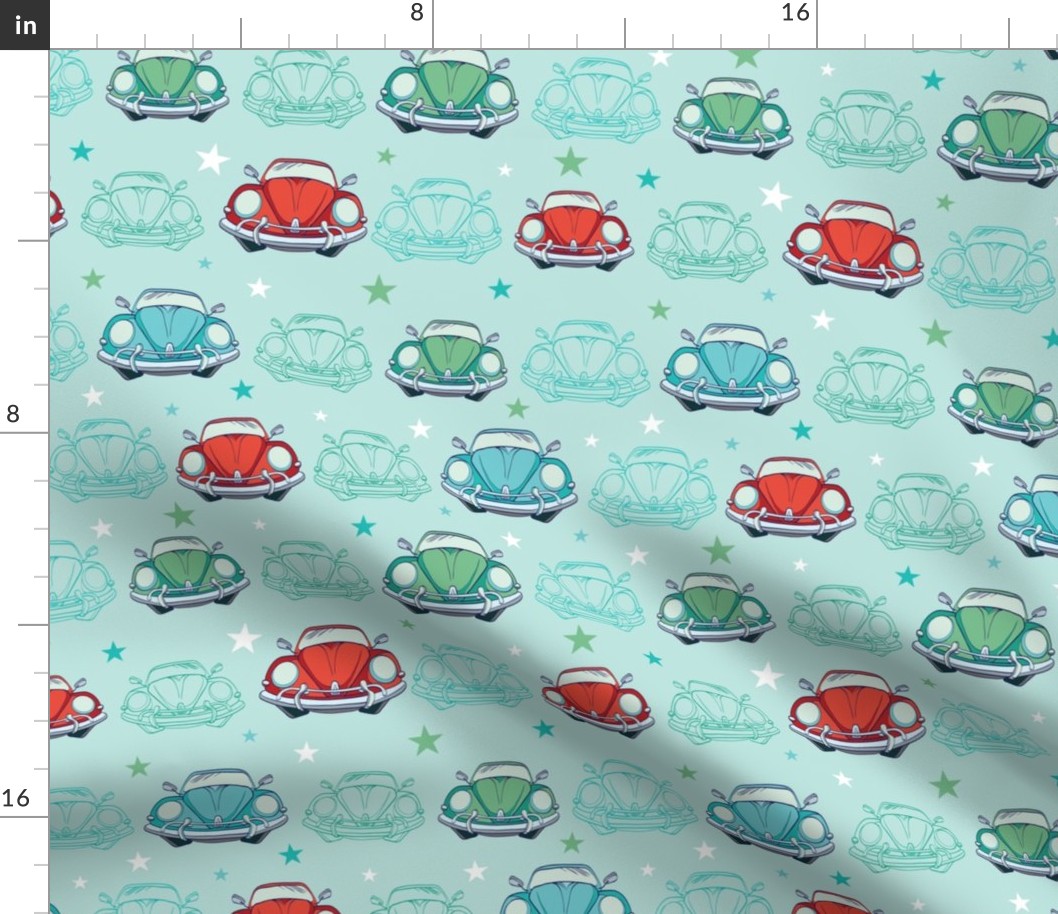 Colorful Vintage Cars Seamless Pattern. Funny Headlights. Auto Repair