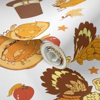 Vector Cornucopia Thanksgiving Pumpkin Turkey Corn Seamless Pattern
