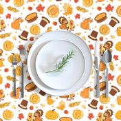 Vector Cornucopia Thanksgiving Pumpkin Turkey Corn Seamless Pattern