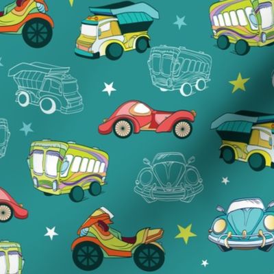 Vector Transportation Cars Trucks Motorcyles Seamless Pattern