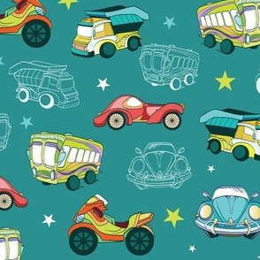 Vector Transportation Cars Trucks Motorcyles Seamless Pattern