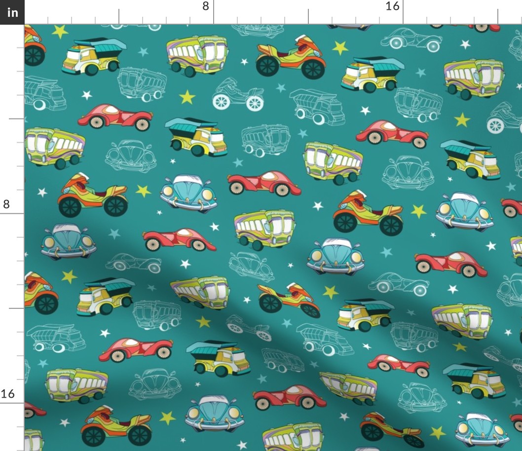 Vector Transportation Cars Trucks Motorcyles Seamless Pattern