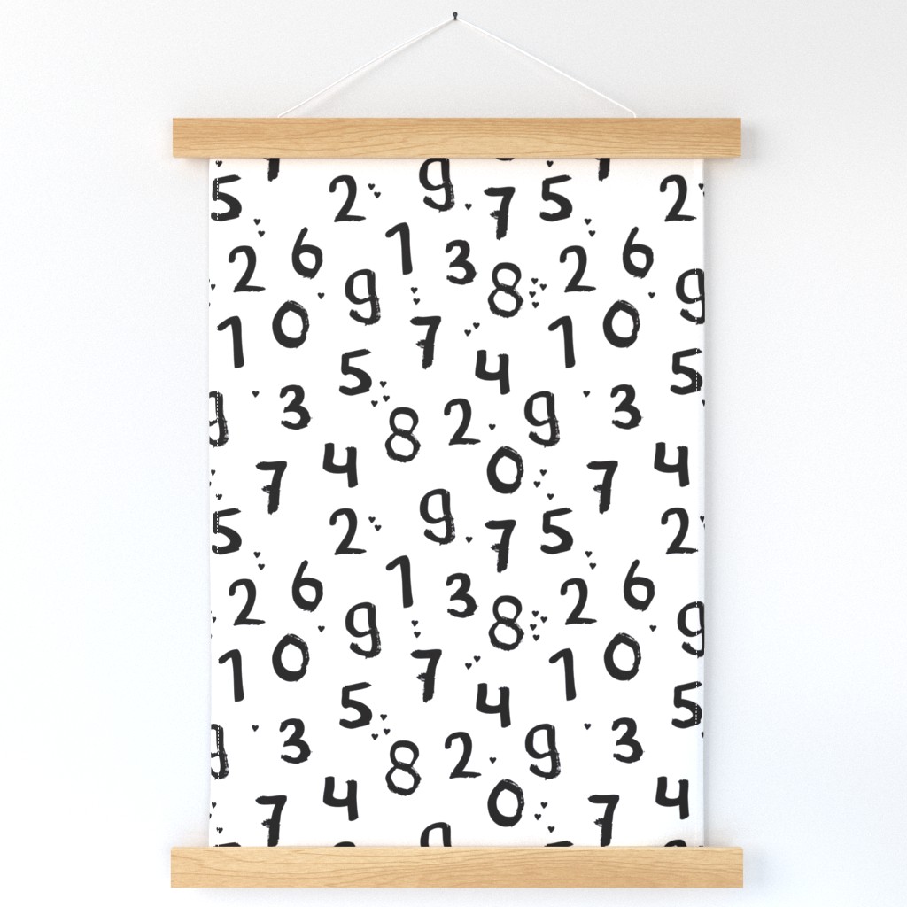 Monochrome back to school numbers math theme for kids abstract typography text print in black and white