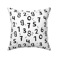 Monochrome back to school numbers math theme for kids abstract typography text print in black and white