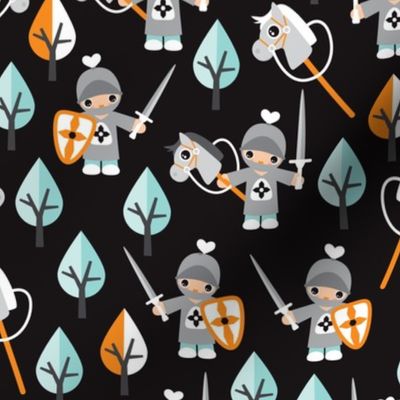 Cute boys knights horse and sword kids woodland fantasy theme