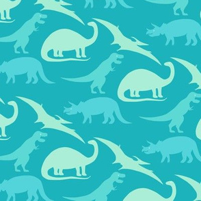 dinosaurs in teal and turquoise