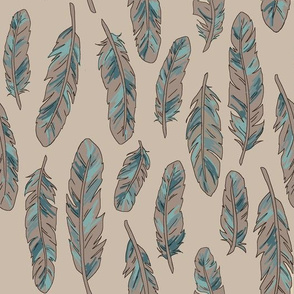 Painted feathers taupe/blue