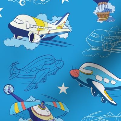 Vector Transport Airplane Helicopter Air Baloon Flying Boy