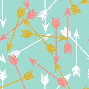 arrows scattered // gold coral mint and white southwest girly design