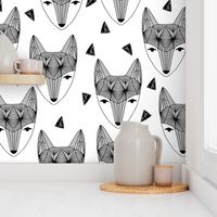 Fox Head - Grey and White by Andrea Lauren 