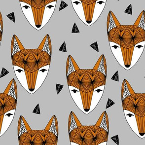 Fox Head fabric -geometric fox head fabric, grey and rust fabric, baby boy fabric, baby boy - by andrea lauren