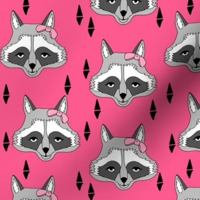 raccoon // sweet girls raccoon pink girls fabric girly raccoon with bow animal print for girls