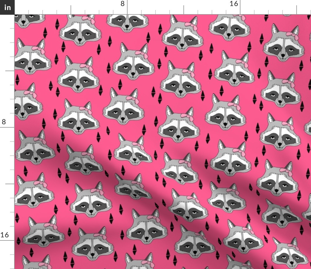 raccoon // sweet girls raccoon pink girls fabric girly raccoon with bow animal print for girls