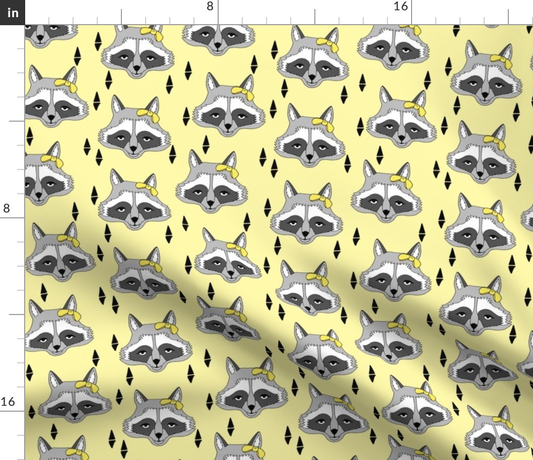 raccoon // sweet pastel yellow girls raccoon with bow spring animal print for baby girl sweet little girls