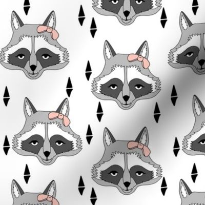 raccoon // sweet little girls raccoon print with pink bow adorable little cute animal print for baby girl 