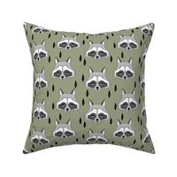 raccoon // artichoke green boys outdoor animal baby boy raccoon camping scouts woodland print camp ivanhoe