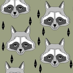 raccoon // artichoke green boys outdoor animal baby boy raccoon camping scouts woodland print camp ivanhoe