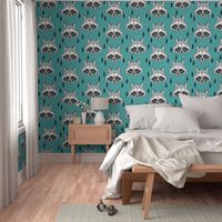 raccoon // turquoise raccoon sweet animal face for kids room outdoors woodland fabric by andrea lauren