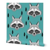 raccoon // turquoise raccoon sweet animal face for kids room outdoors woodland fabric by andrea lauren