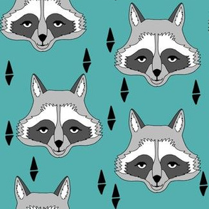 raccoon // turquoise raccoon sweet animal face for kids room outdoors woodland fabric by andrea lauren