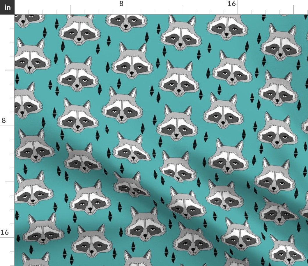 raccoon // turquoise raccoon sweet animal face for kids room outdoors woodland fabric by andrea lauren