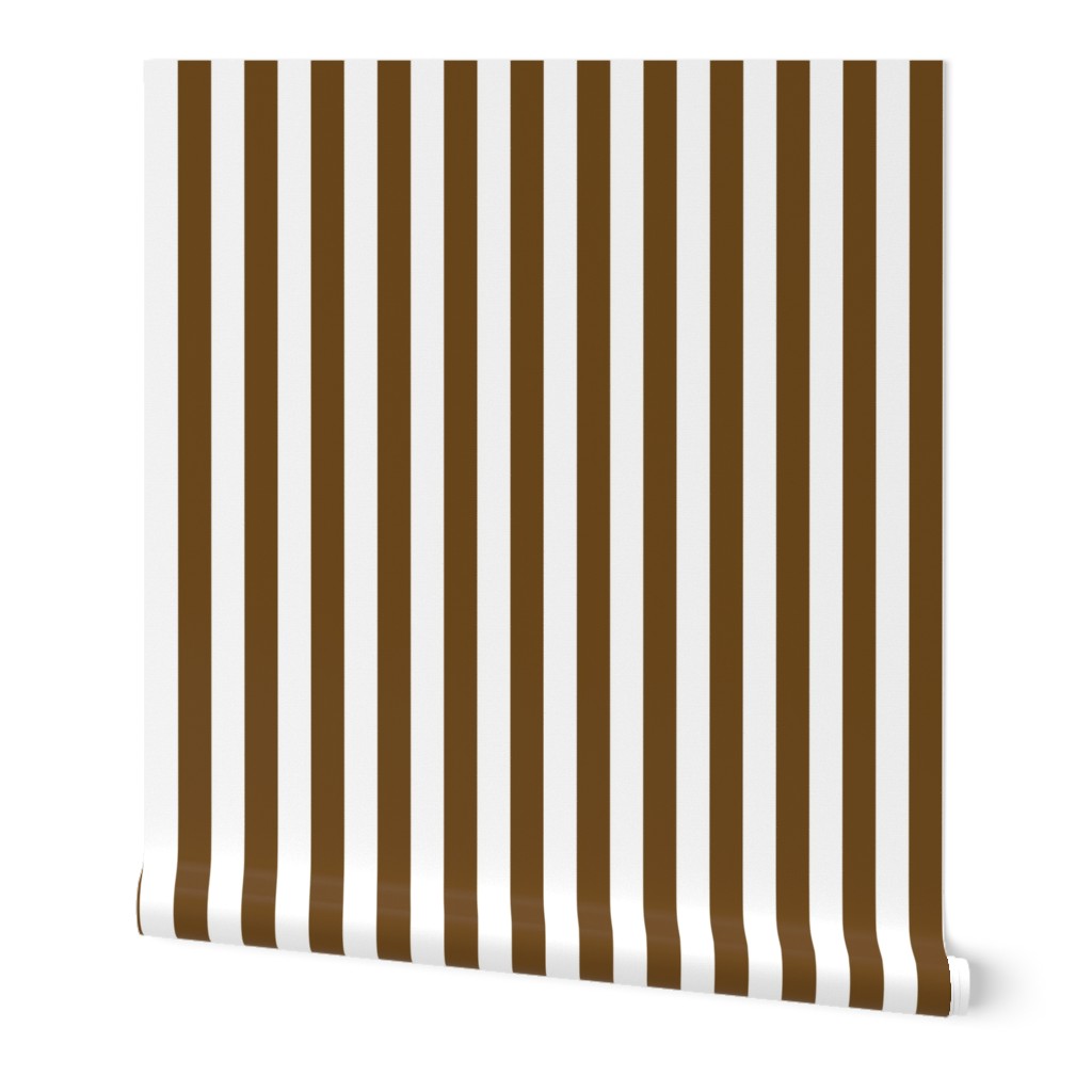 Stripes - Vertical - 1 inch (2.54cm) -  Dark Brown (#6E4A1C) & White (#FFFFFF)