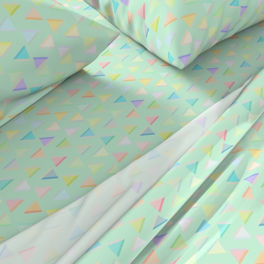 Pastel Neon Triangles on Mint Green