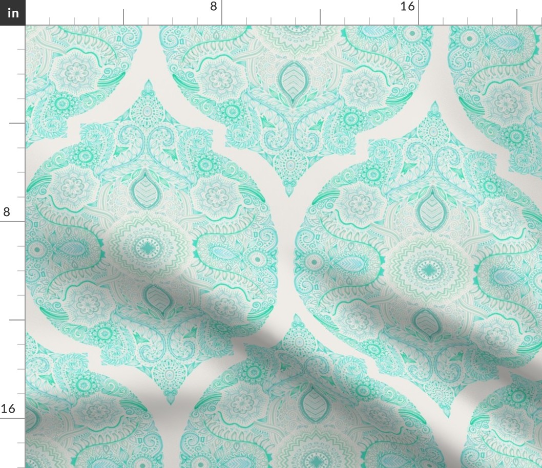 Doodle Mint Moroccan on Pale Grey