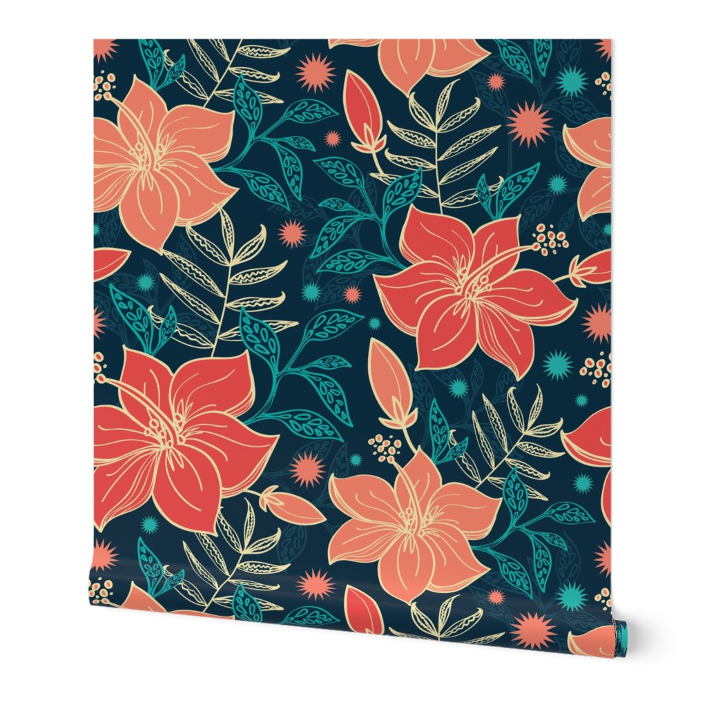 Vibrant tropical flowers seamless