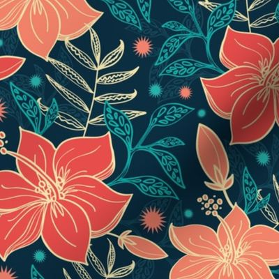 Vibrant tropical flowers seamless